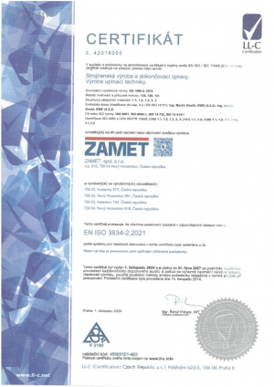 Certificate EN ISO 3834-2:2005 