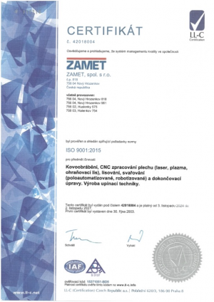 ISO 9001:2015 certificate 